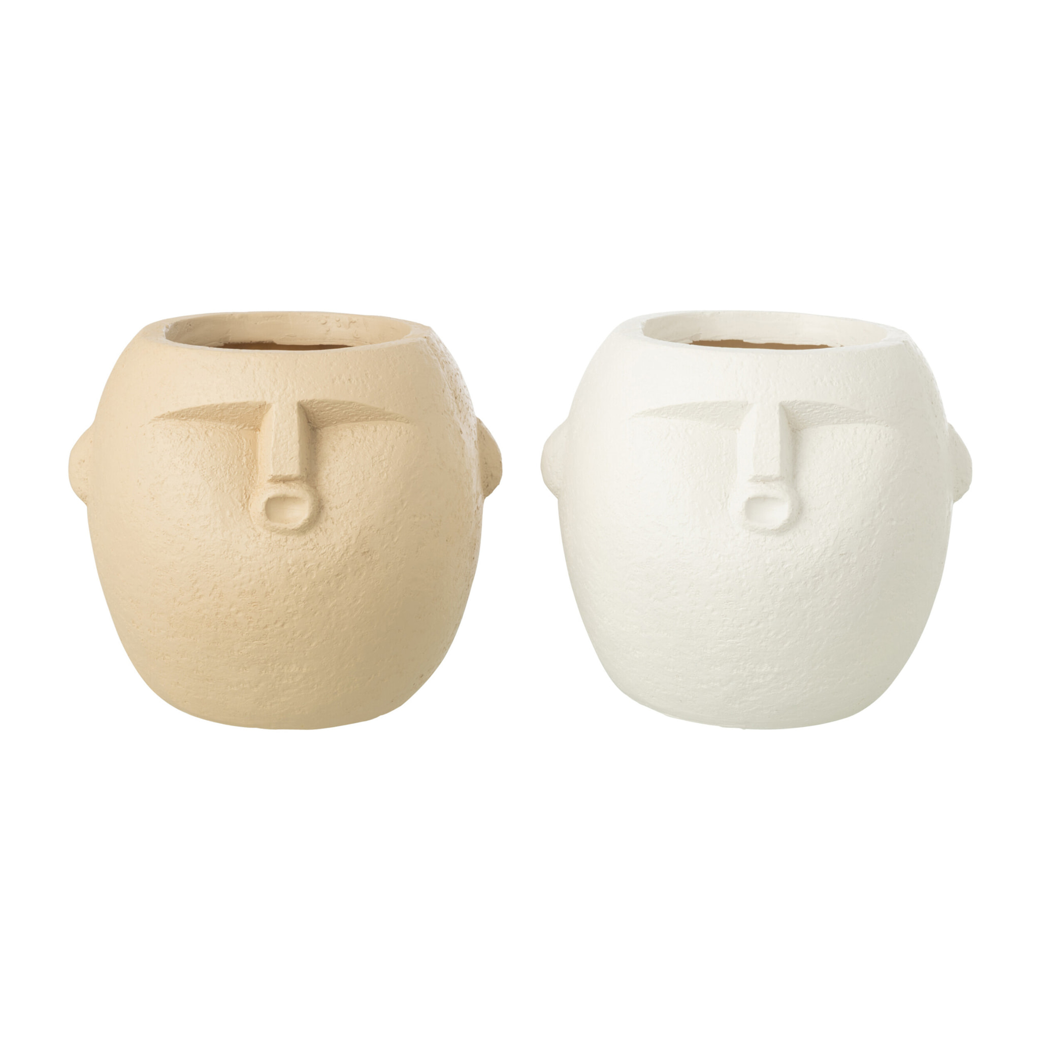 J-Line Cache-Pot - polyrésine - blanc/beige - medium - 2 pièces