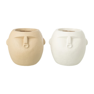 J-Line Cache-Pot - polyrésine - blanc/beige - medium - 2 pièces