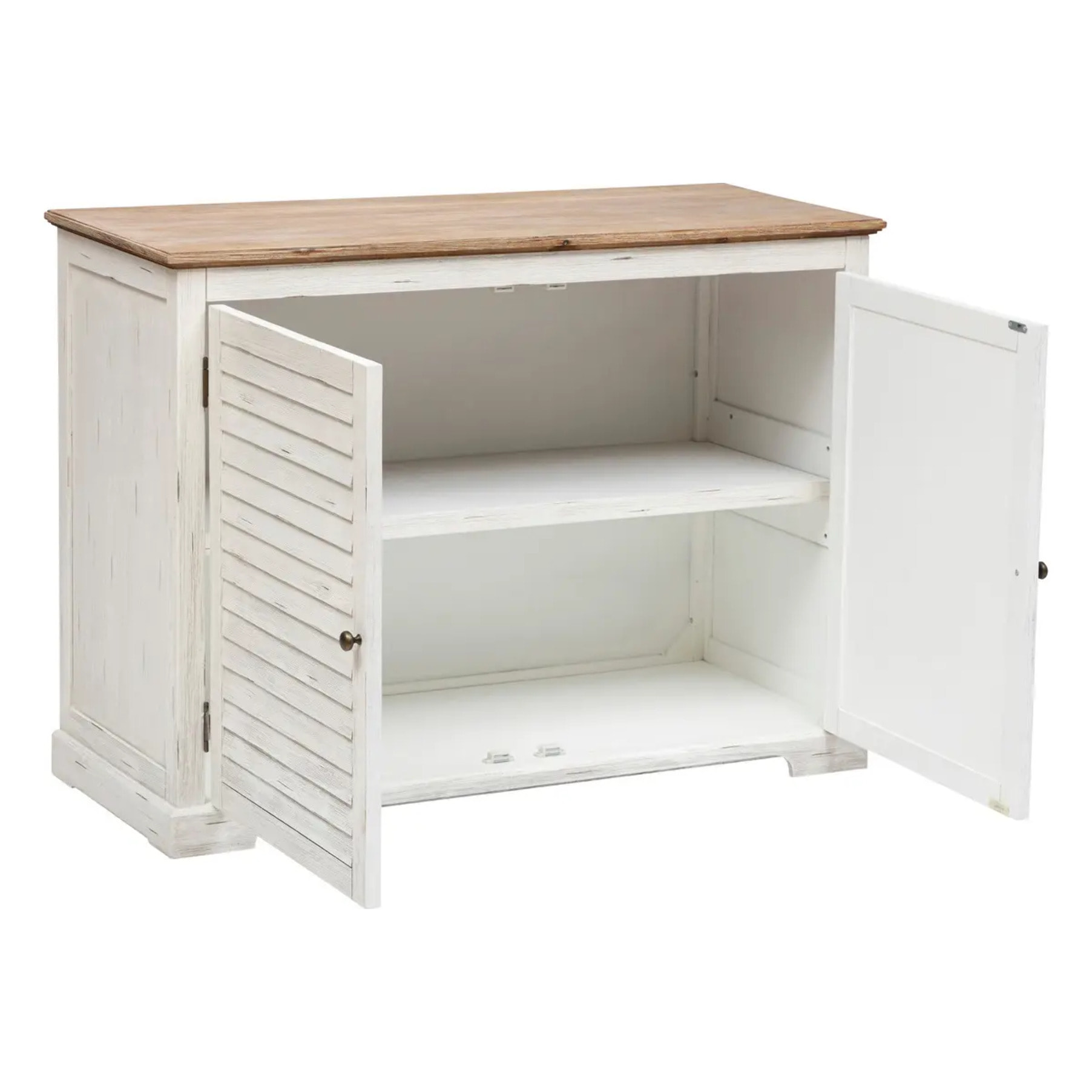 Buffet 2 portes "Olbia" en métal & acacia 110x45cm blanc