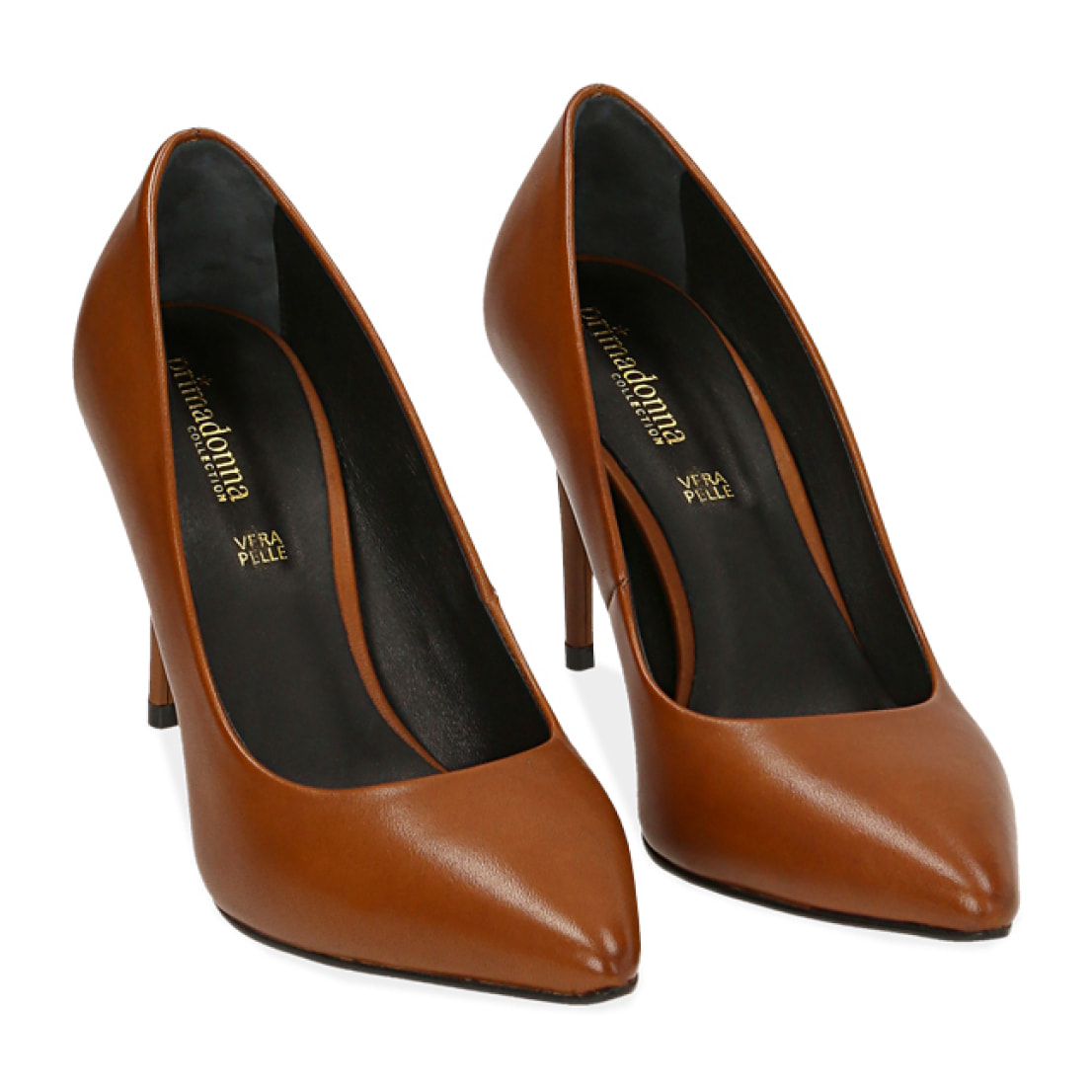 Décolleté cuoio in pelle di vitello, tacco 9 cm