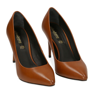 Décolleté cuoio in pelle di vitello, tacco 9 cm