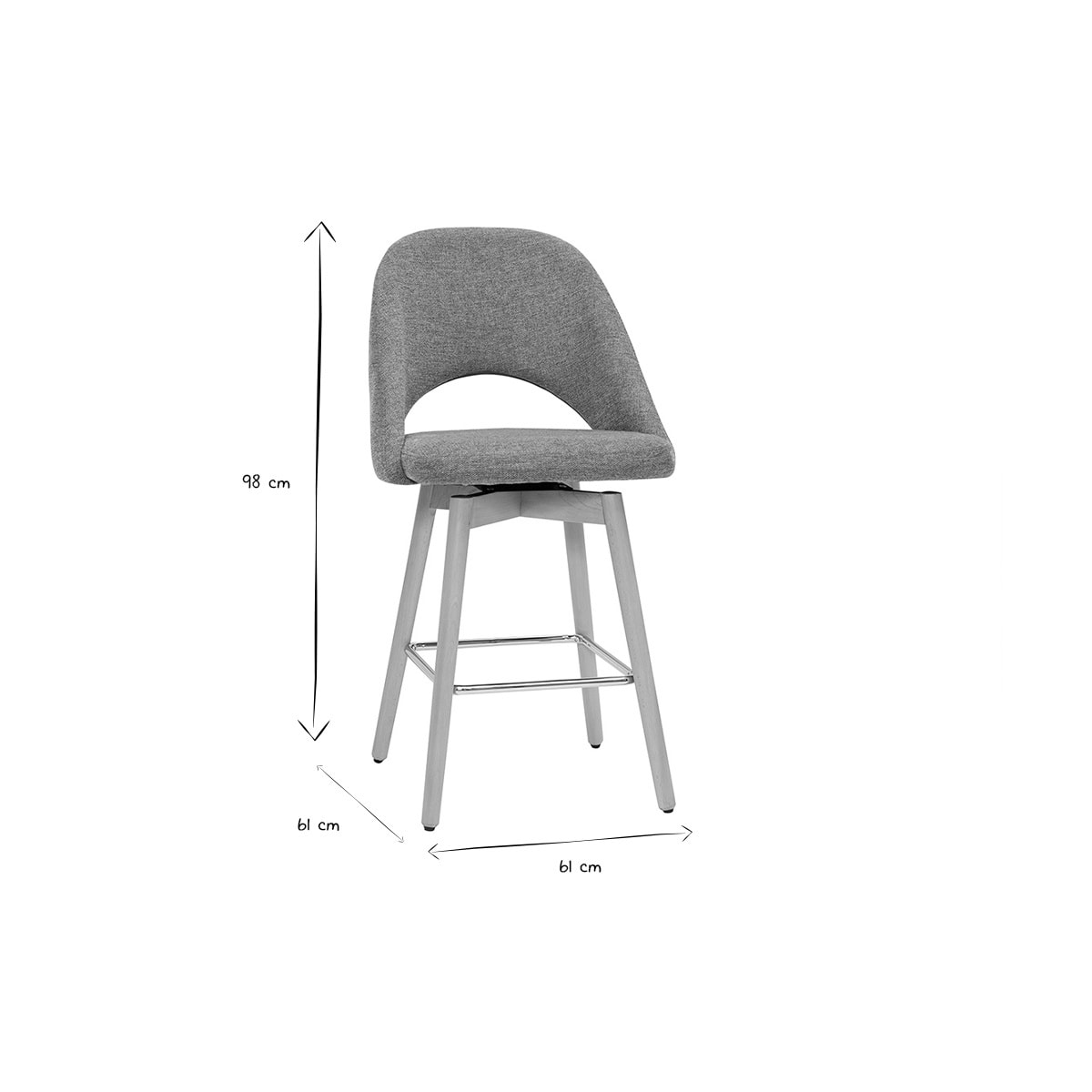 Tabourets de bar scandinaves tissu effet velours texturé gris et hévéa massif 65 cm (lot de 2) COSETTE