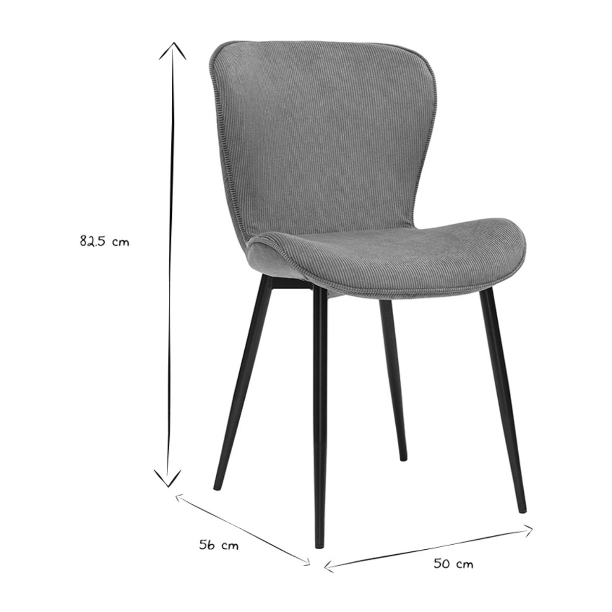 Chaises design en tissu velours côtelé vert kaki et métal noir (lot de 2) ADDICT