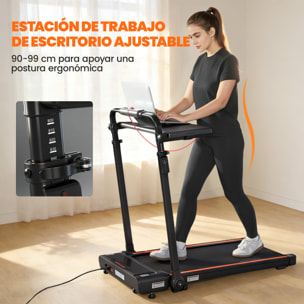 Cinta de Correr Plegable 2 en 1, Andar Caminadora Eléctrica 2.5HP con Escritorio Extraíble y Manillar Ajustable en Altura, 1-12 KM/H, Pantalla LED y Soporte para Móvil, para Hogar y Oficina