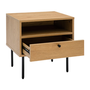 Table de chevet avec rangements finition bois clair chêne et métal noir PERNELLE