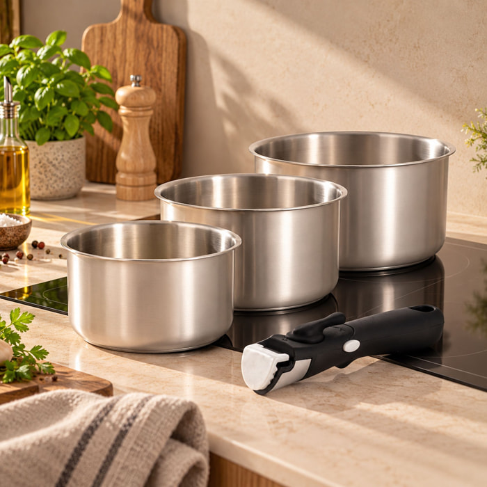 Lot de 3 casseroles amovibles acier inoxydable - tous feux IRIS