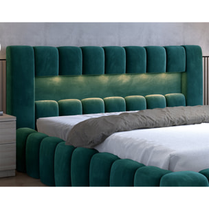 Cleo - lit coffre avec led - 160x200 cm - sommier inclus - en velours - Vert