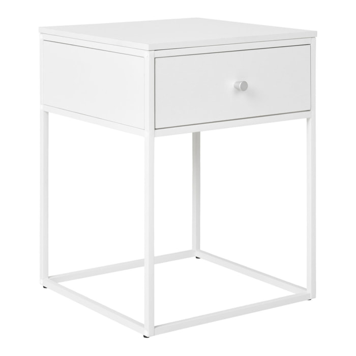 Comodino Vita con Cassetto Bianco e Gambe in Metallo — 40×40×55 cm