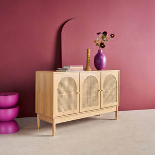 Buffet décor bois et cannage 3 portes teinte naturelle 120 x 40 x 75 cm - Judith