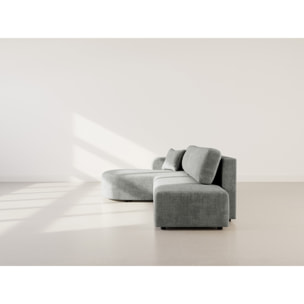 Miro - Canapé d'angle gauche 4 places convertible avec coffre en velours texturé - Gris