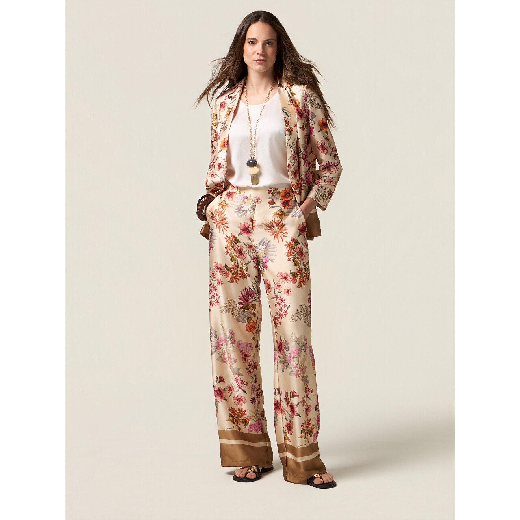 Oltre - Chaqueta de satén estampada - Beige