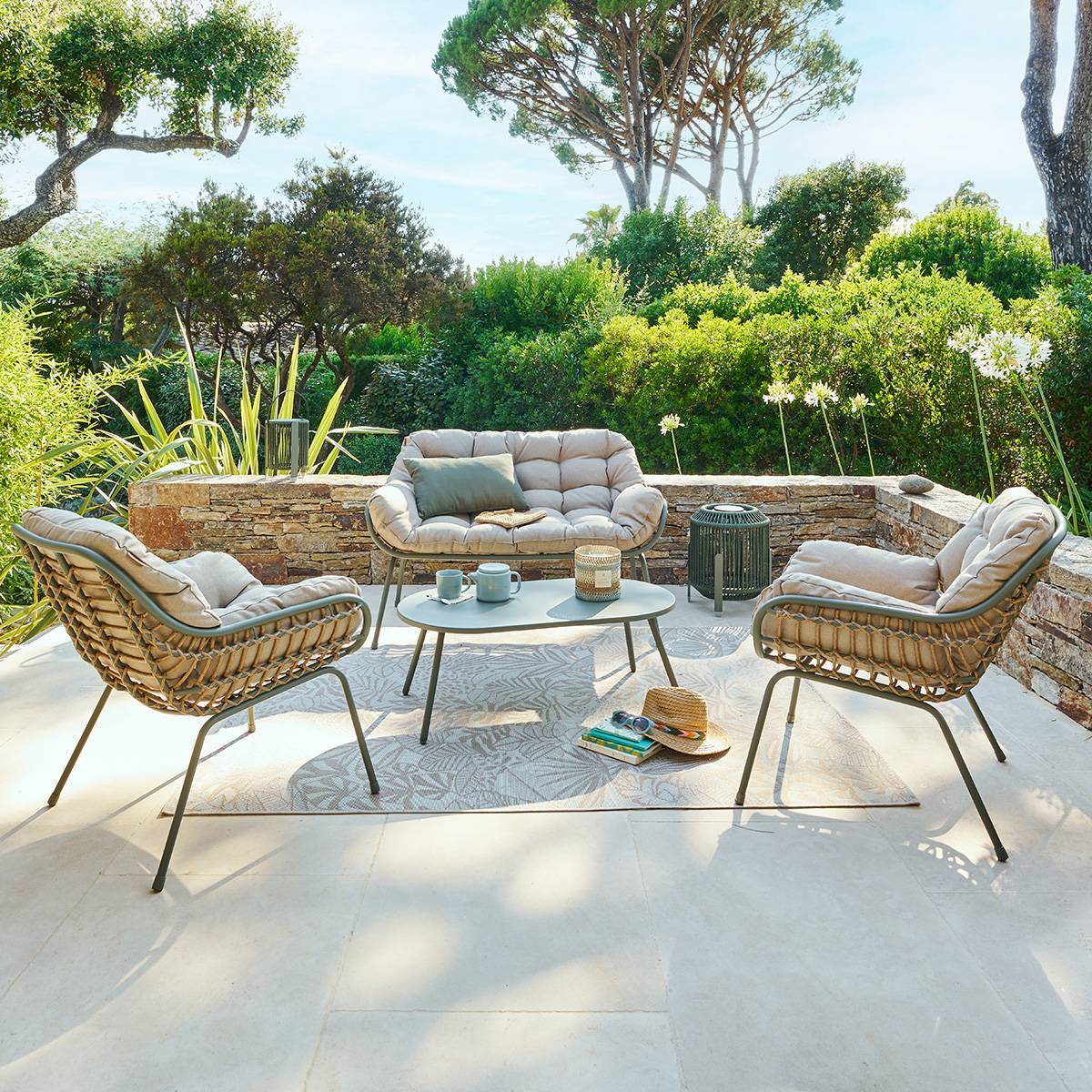 Salon de jardin Paopao 4 places vert laurier