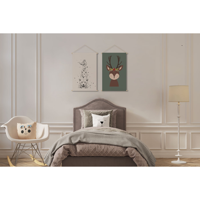 Kakemono enfant tableau en toile suspendue illustration biche L40 x H60cm LOVELY