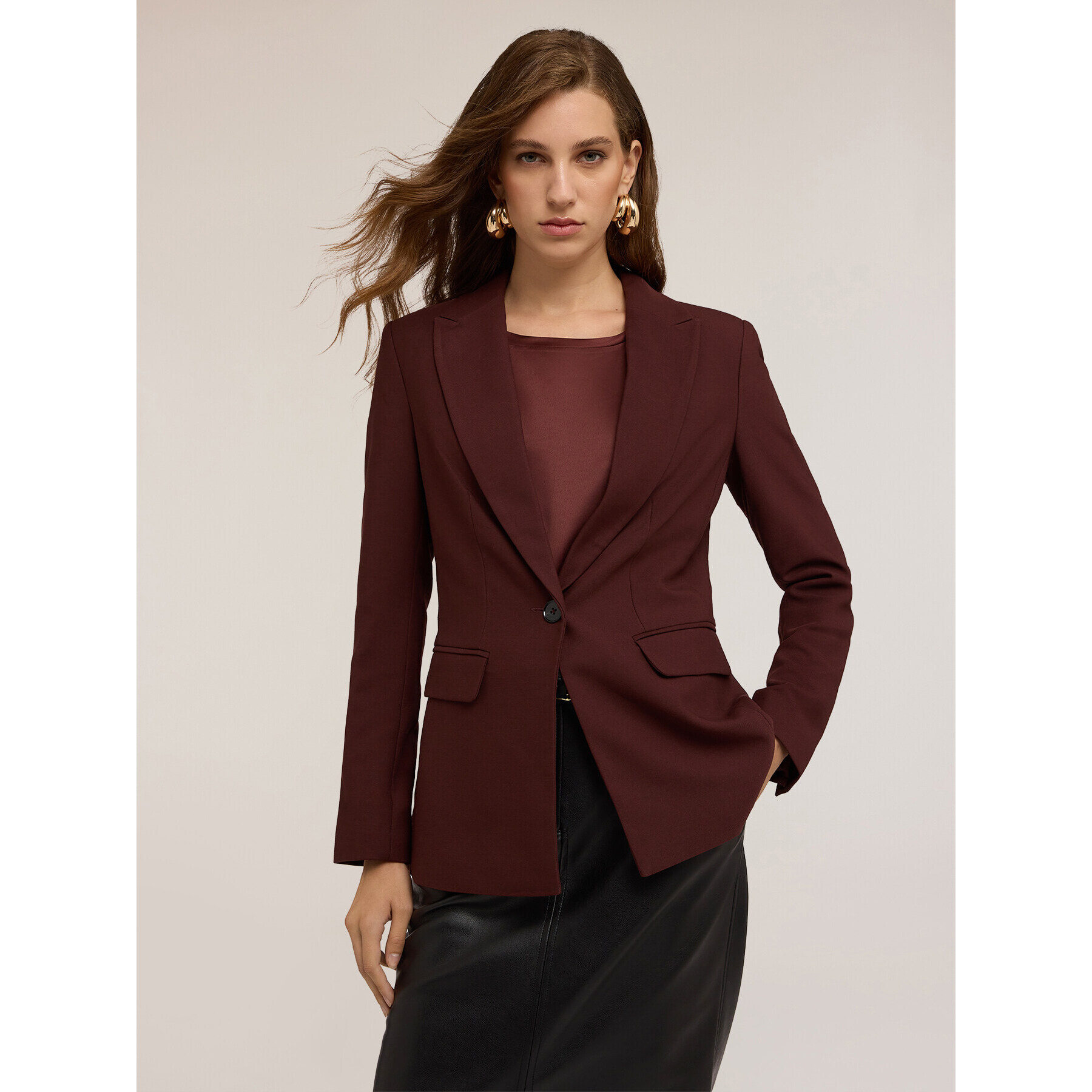 Motivi - Blazer de un solo pecho de viscosa mixta - Marrón