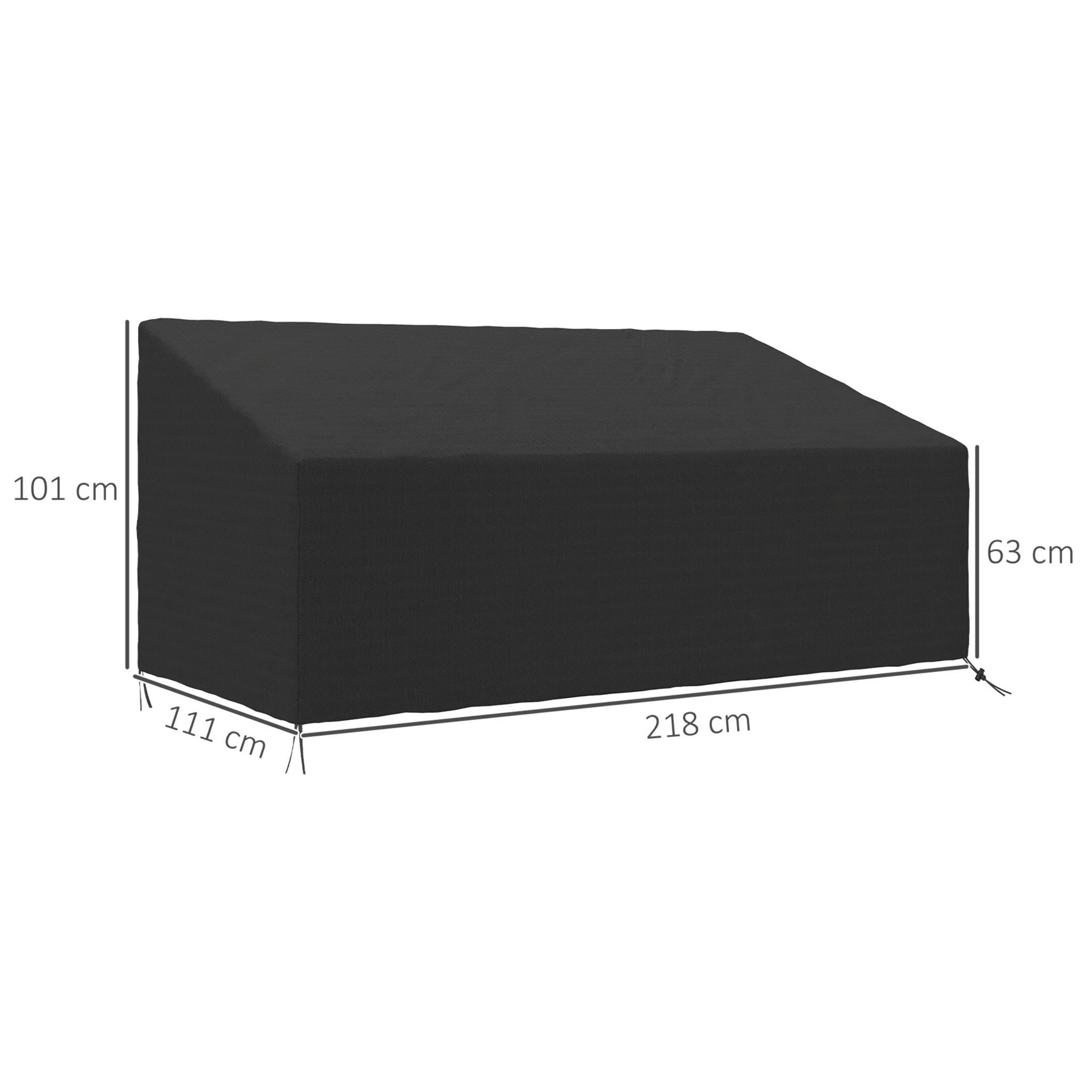 Funda para Banco de Jardín 3-4 Plazas, Funda Sofá Exterior Impermeable, Tela Oxford 600D con Recubrimiento Resistente a los Rayos UV y al Polvo, 218x111x63/101 cm para Patio, Terraza, Negro