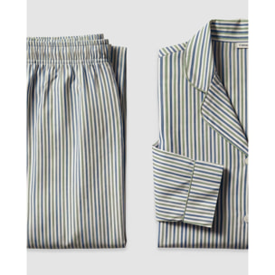 Pigiama lungo a camicia in cotone a righe mare verde blu