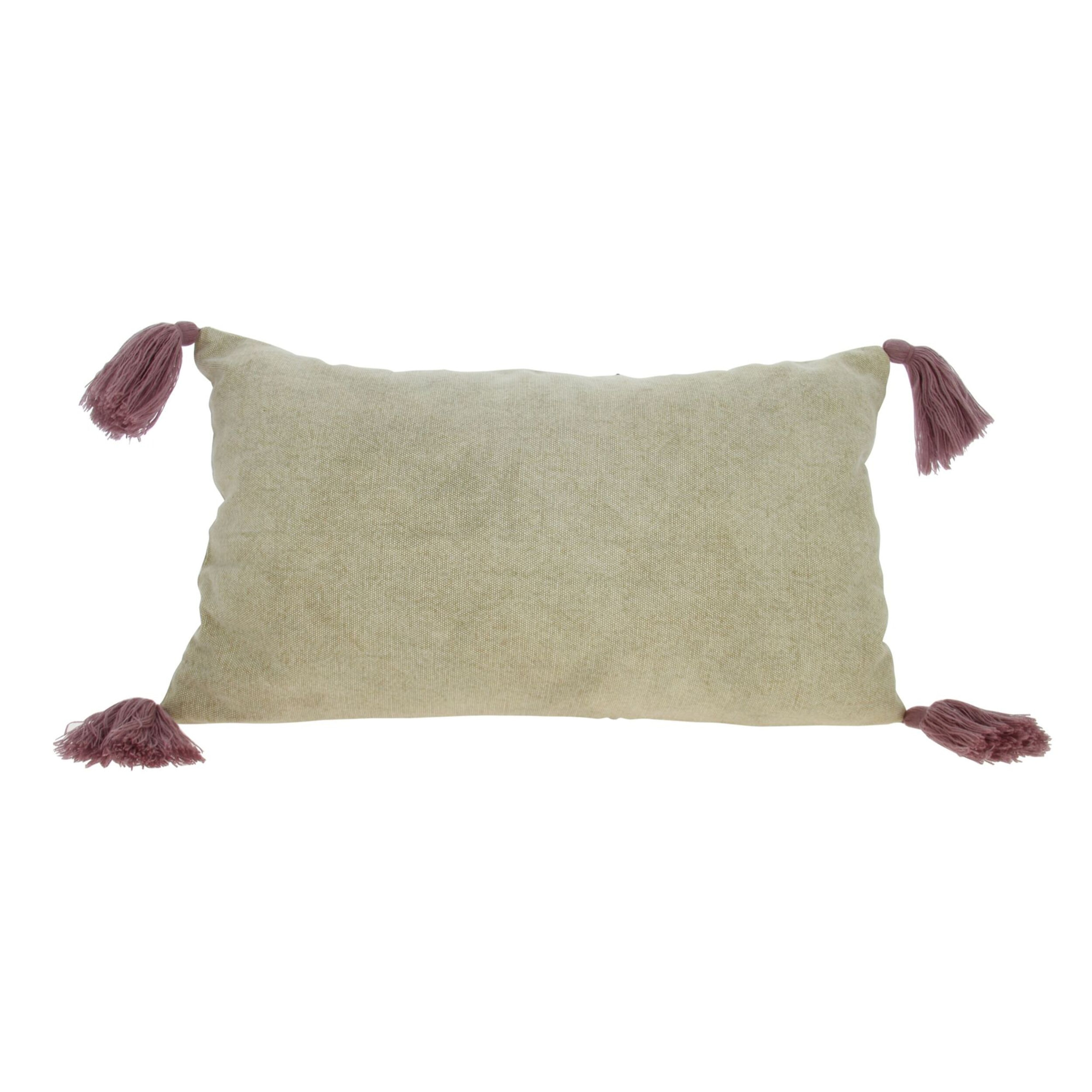 Coussin en coton beige avec pompons rose 30x50cm AGRA