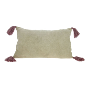 Coussin en coton beige avec pompons rose 30x50cm AGRA