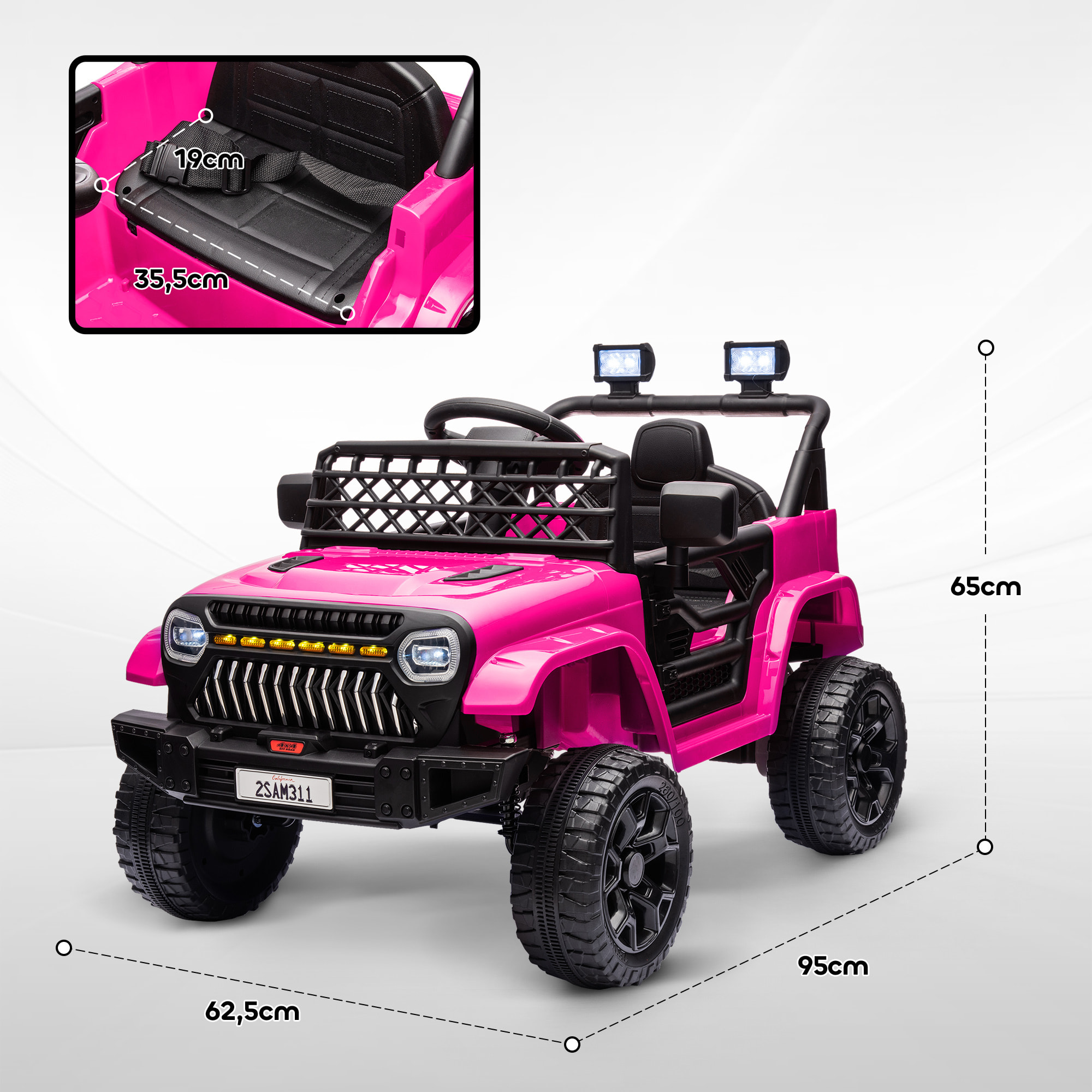 Coche Eléctrico para Niños de +3 Años Coche Eléctrico Infantil de Batería 12V con Mando a Distancia Velocidad Ajustable USB Faros Bocina Rosa Fucsia