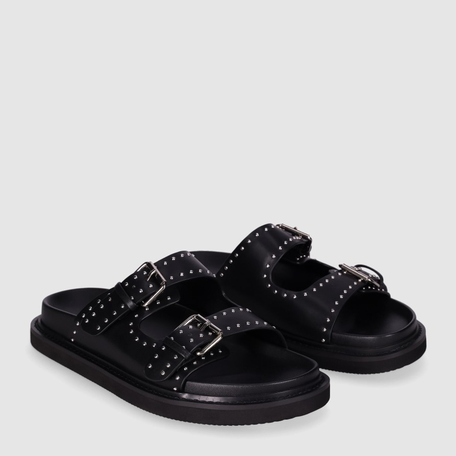 Sandalias de Piel Sintética - Negro - Tacón: 1 cm