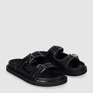 Sandalias de Piel Sintética - Negro - Tacón: 1 cm