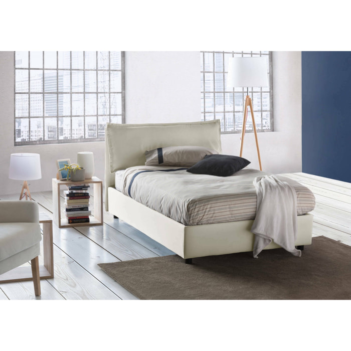 Letto piazza e mezza Abbygale, Letto contenitore con rivestimento in tessuto, 100% Made in Italy, Apertura frontale, con materasso Cm 120x200 incluso, Beige