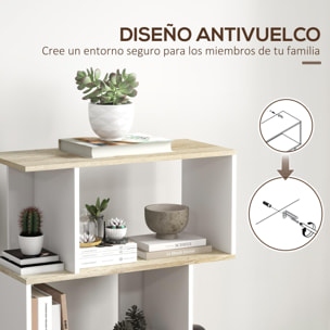 Estantería Librería Estilo Nórdico Librería con 5 Estantes Antivuelco Carga 25 kg para Estudio Oficina Salón 70x29,5x163 cm Roble y Blanco