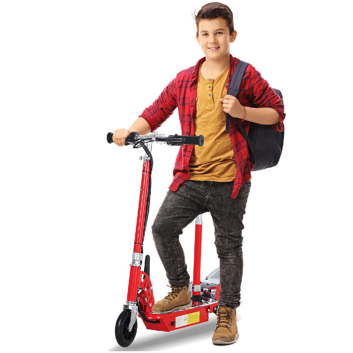 Trottinette électrique 120 W pliable pour enfant de 7 à 12 ans hauteur guidon et selle réglable 10 Km/h max. rouge