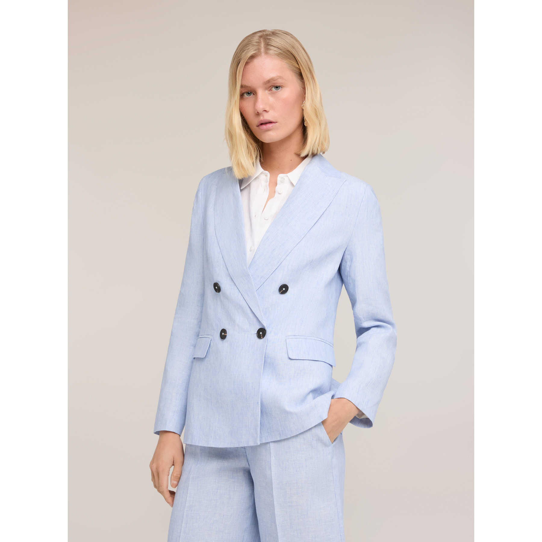 Motivi - Blazer doppiopetto in lino - Azzurro