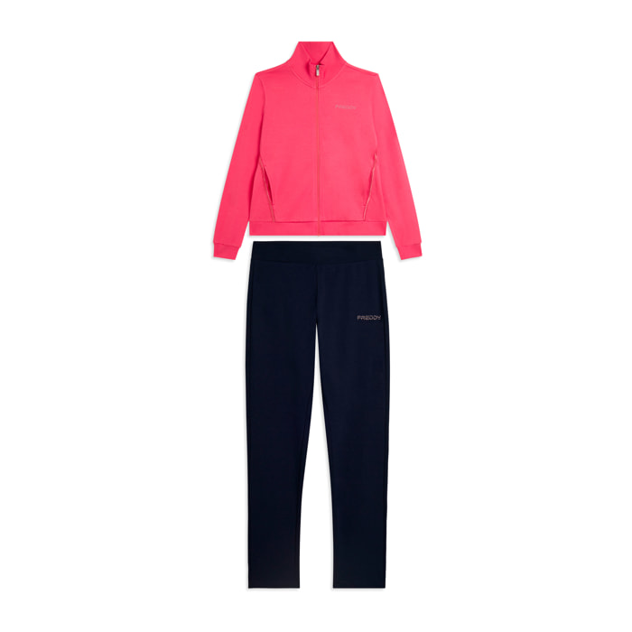 Tuta con zip e collo alto, logo in perline