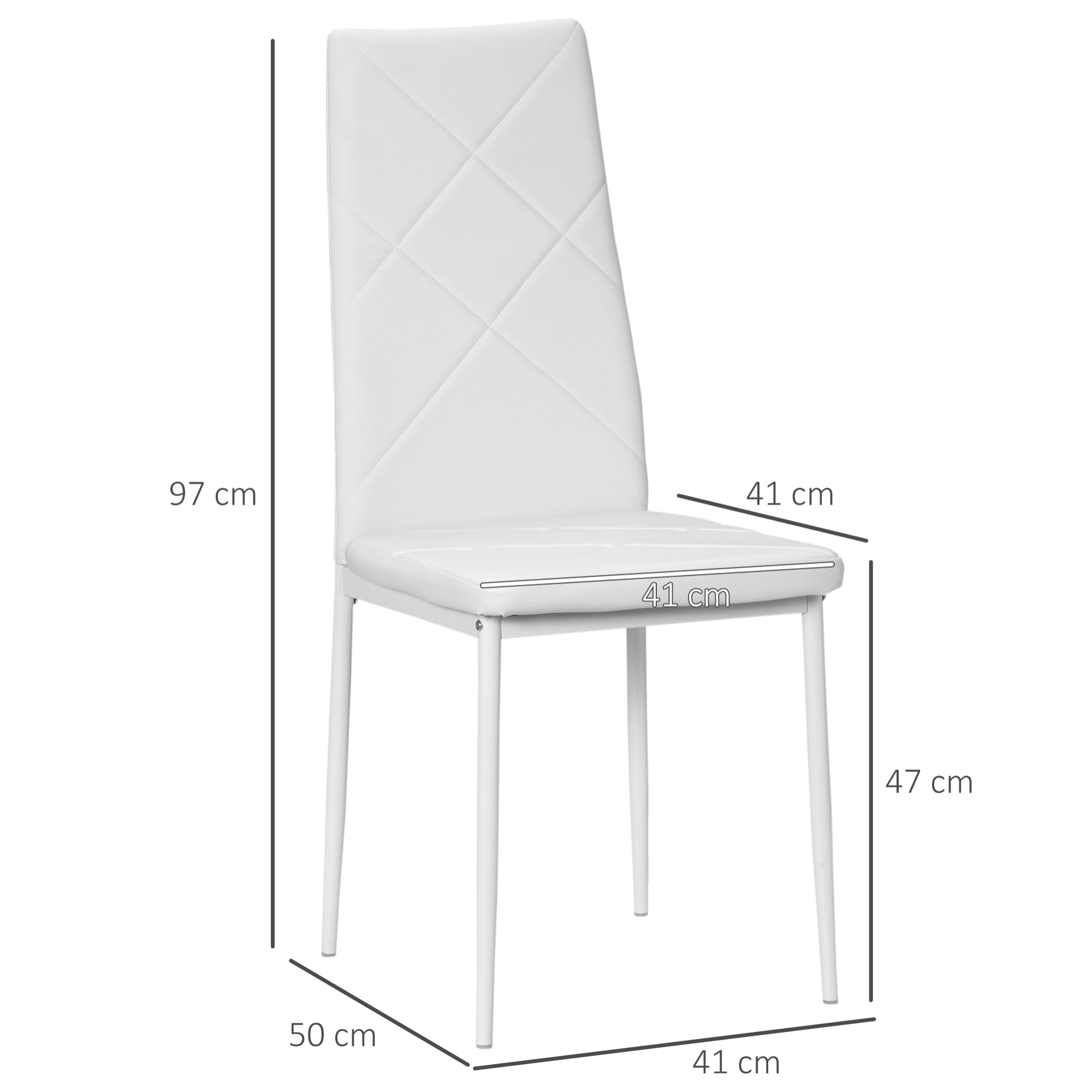 Set de 4 Sillas de Comedor Tapizadas de Piel Sintética 41x50x97 cm Blanco