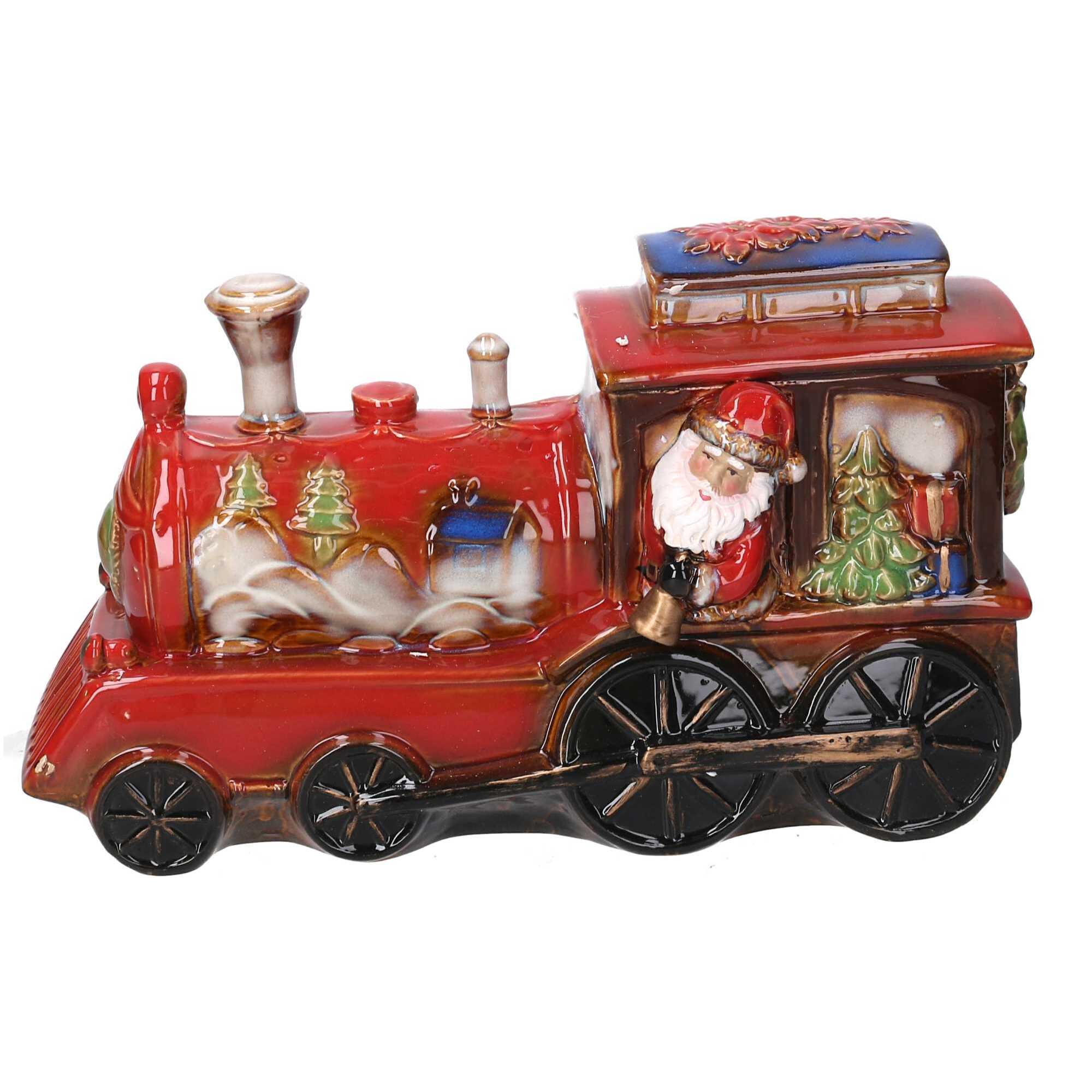 Babbo natale ceramica su trenino rosso cm35x14h22