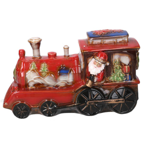 Babbo natale ceramica su trenino rosso cm35x14h22