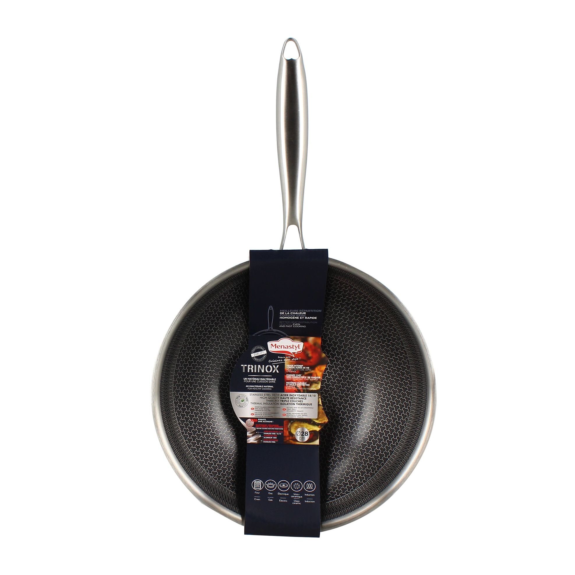 Wok en acier inoxydable revêtu antiadhésif 28cm - tous feux TRINOX