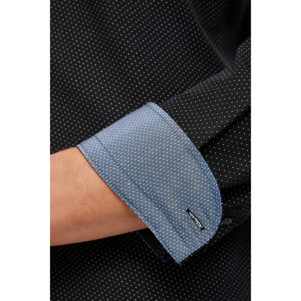 Camicia Uomo 1 Bottone Francese Slim Cotone Poliestere Stampato Nero/Grigio Scuro