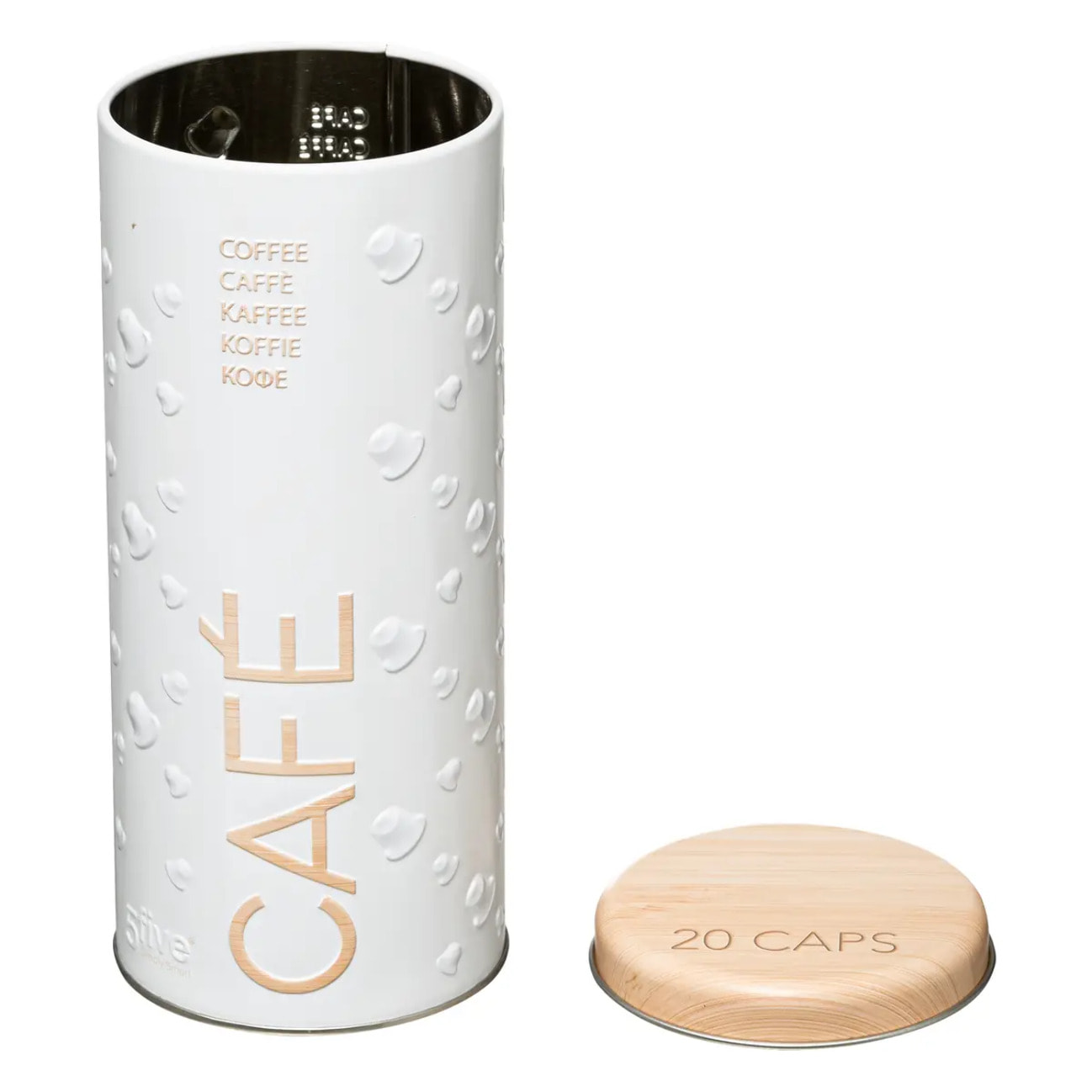 Boîte à café capsules métal "Scandinave Nature" blanc