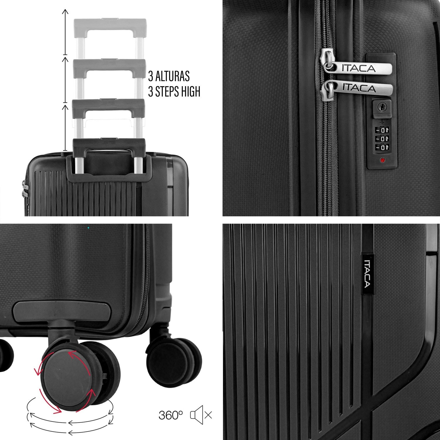 Juego De Maletas Rígidas Pp Itaca 761300 Viaje Pp Itaca Antracita