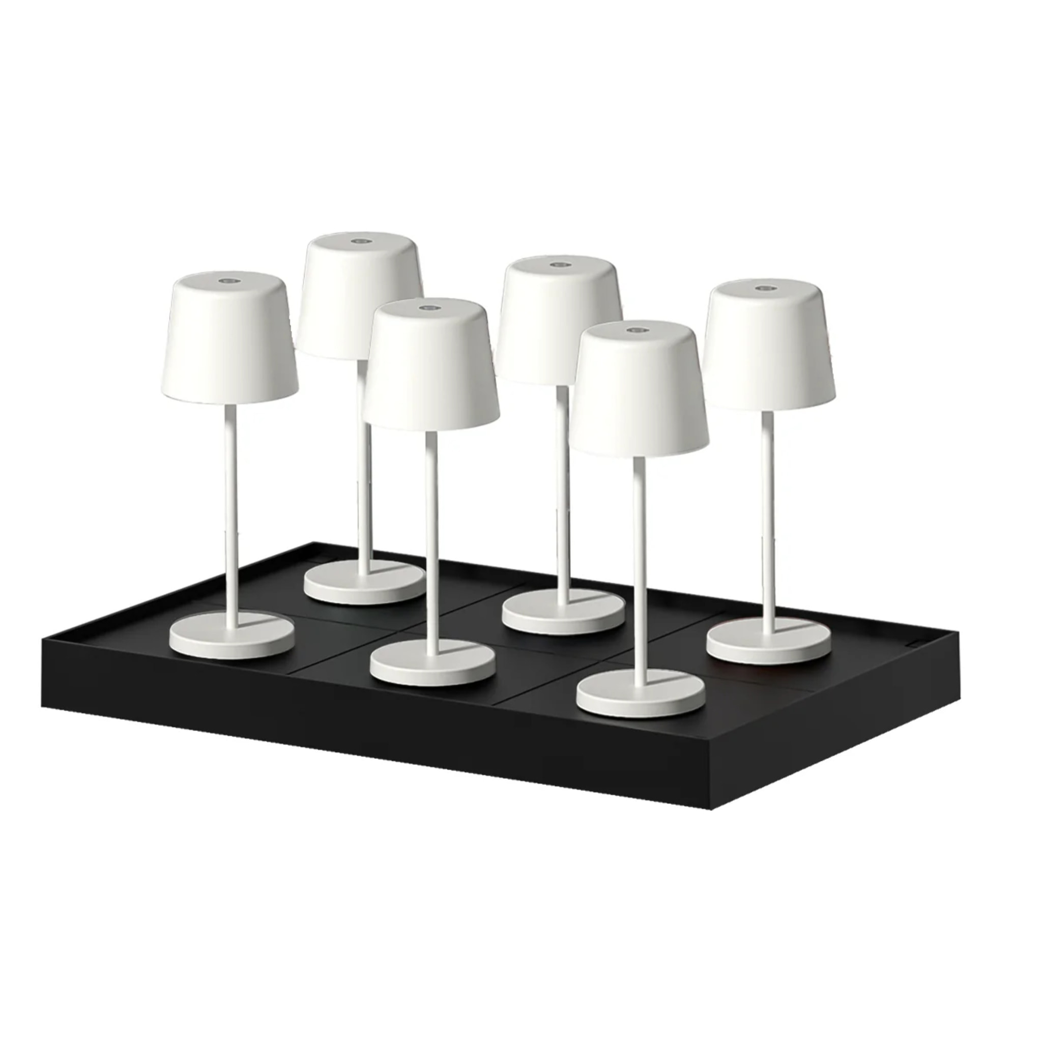 6 Lampes de table MINI KELLY Blanc H22cm + base de chargement