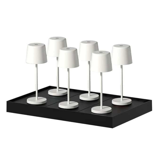 6 Lampes de table MINI KELLY Blanc H22cm + base de chargement