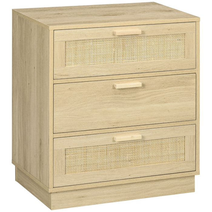 Chiffonnier 3 tiroirs style bohème rotin effet bois clair dim. 60 x 38 x 69 cm