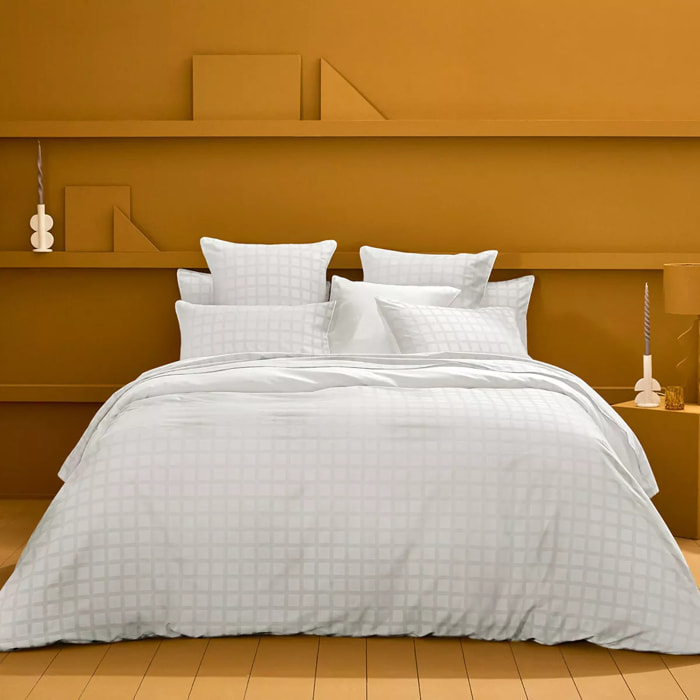 Housse de couette satin de coton motif jacquard blanc Allegria neige
