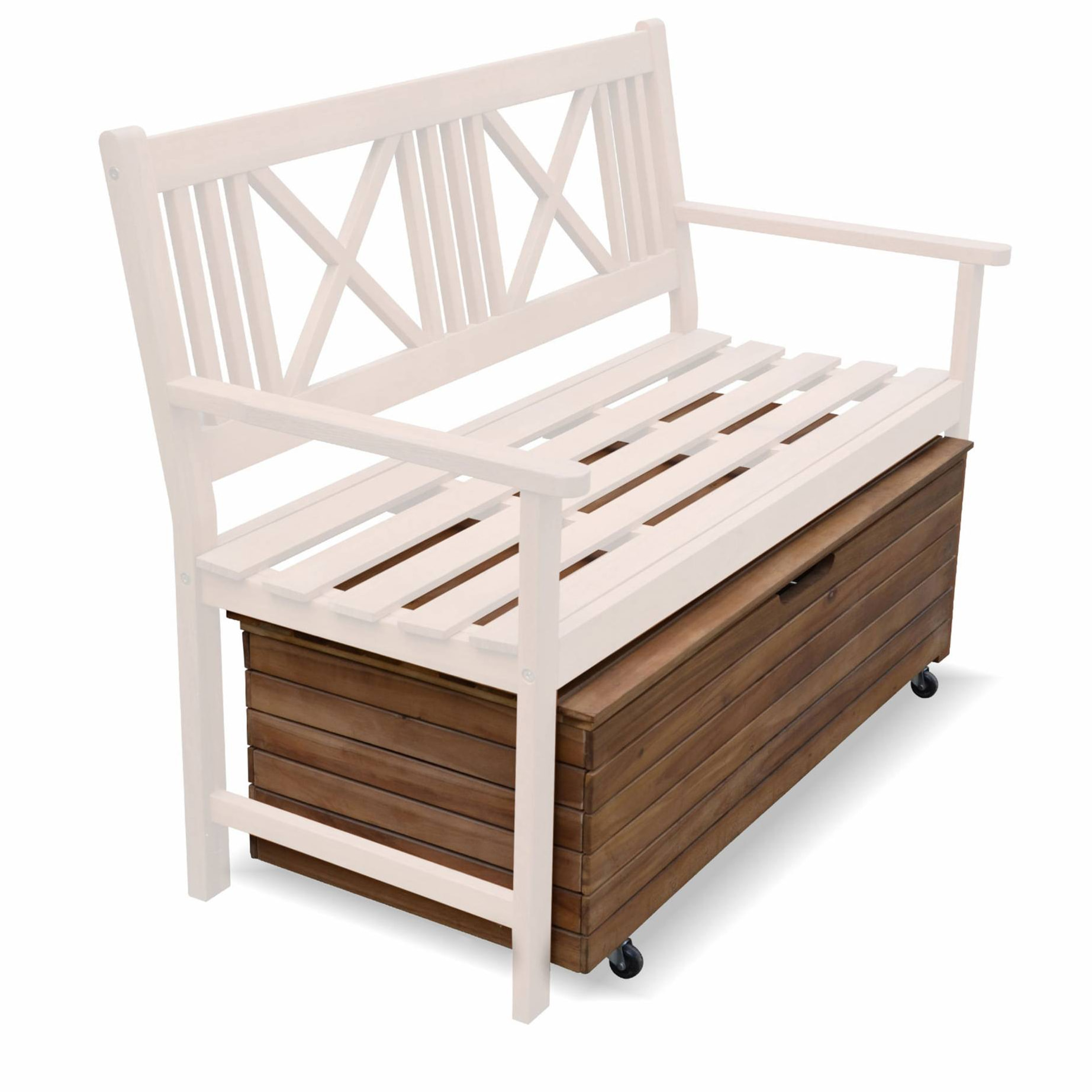 Coffre de jardin en bois - Saragosse - 130L. rangement coussins 107x48.5cm avec vérins et roulettes