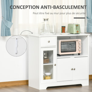 Meuble micro-ondes pour cuisine - tiroir, 3 portes, niche - dim. 90L x 40l x 82H cm - MDF blanc