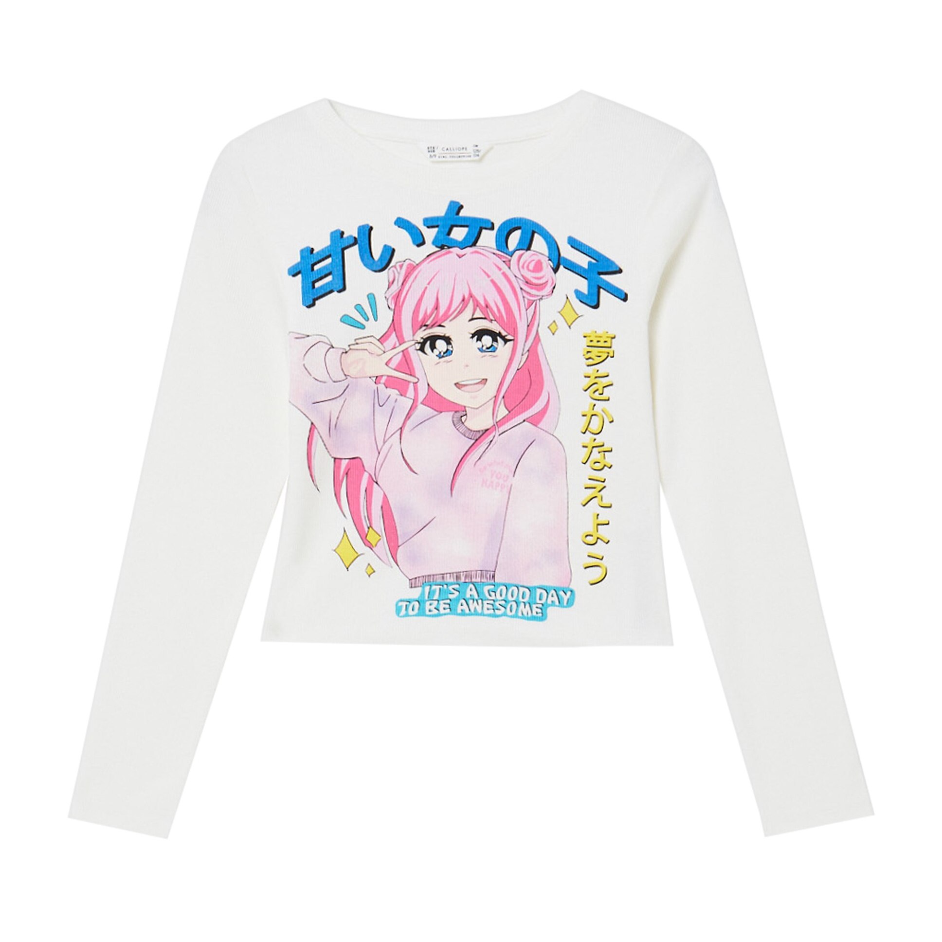 T-shirt a costina con stampa manga