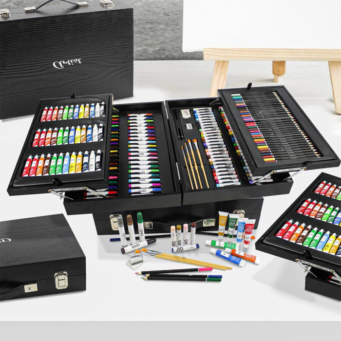 Set de pintura artística profesional en caja de madera 44,5x31x10cm