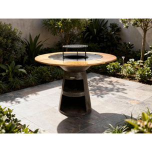 Barbacoa redonda con plancha de acero y grill y tablero de madera EFP59B WOOD PURLINE  W