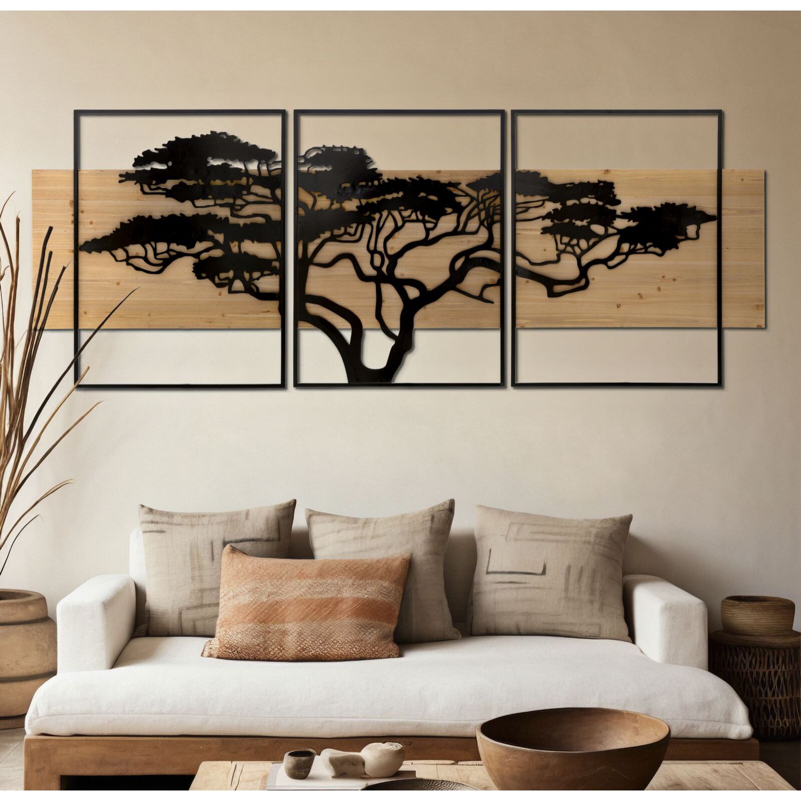 PANNELLO DA MURO LAGOS FERRO E WOOD SET 3PZ CM 204X2X80 (72X2X80-60X2X80)
