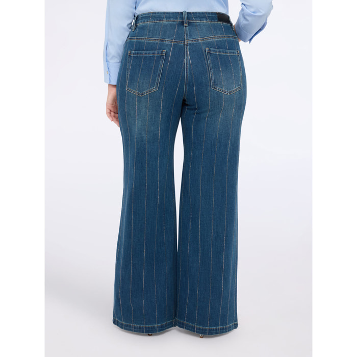Fiorella Rubino - Jeans de pierna ancha con rayas de estrás - Azul