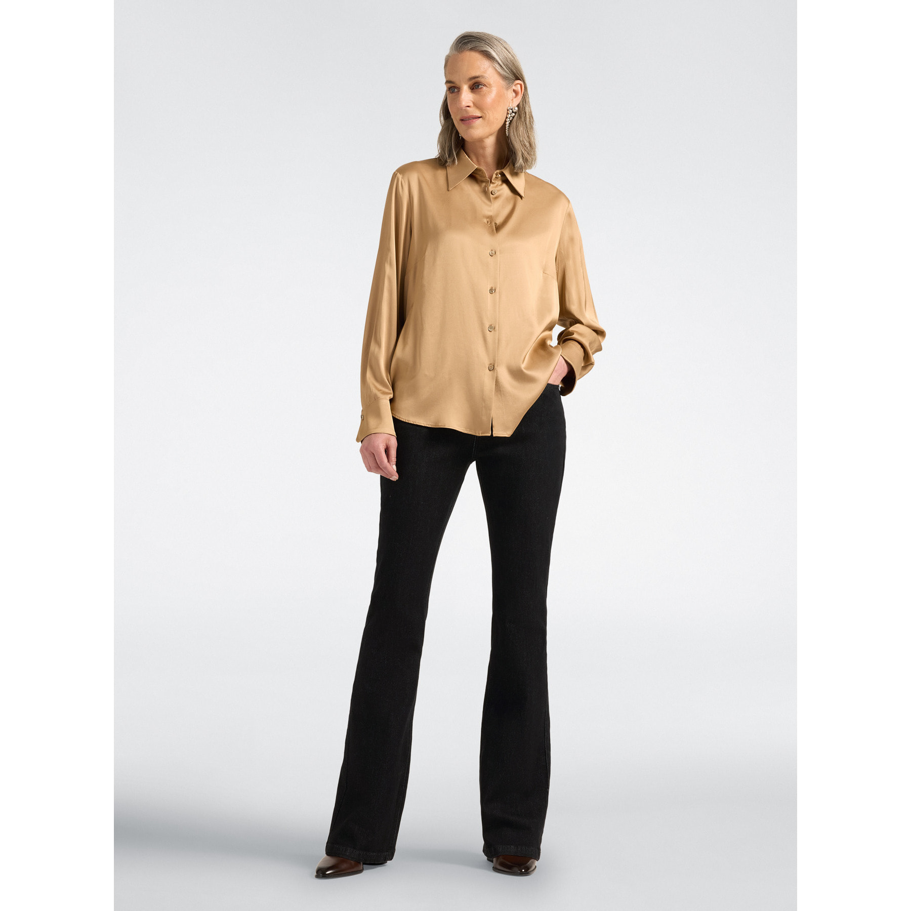 Elena Mirò - Camicia in raso di viscosa stretch - Beige