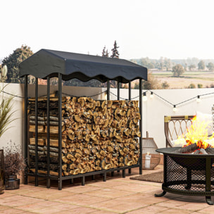 Soporte para Leña con Cubierta Estante de Leña Leñero de Metal con Estructura Reforzada Carga 1200 kg para Interior y Exterior 143x70x145 cm Negro